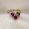 Anillo Elegante 01.421.0003 Oro Laminado, Diseño de Cereza, con Rubi and Verde Zirconia Cubica, Pulido, Tono Dorado (One size fits all)