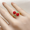 Anillo Elegante 01.421.0004 Oro Laminado, Diseño de Cereza, Esmaltado Rojo, Tono Dorado (One size fits all)