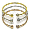 Aro Trio 07.282.0022 Oro Laminado, Diseño de Bola, con Blanca Micro Pave, Diamantado, Tres Tonos (08 MM Thickness, One size fits all)