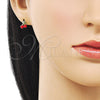 Arete Dormilona 02.213.0817 Oro Laminado, Diseño de Cereza, Esmaltado Rojo, Tono Dorado