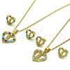 Juego de Arete y Dije de Adulto 10.411.0011 Oro Laminado, Diseño de Corazón y San Judas, con Blanca Zirconia Cubica, Pulido, Tono Dorado