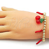 Pulsera Elegante 03.417.0010.08 Oro Laminado, Diseño de Cereza y Chili, con Granate Cristal, Esmaltado Rojo, Tono Dorado (06 MM Thickness, 8 Inches Length)