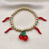 Pulsera Elegante 03.417.0010.08 Oro Laminado, Diseño de Cereza y Chili, con Granate Cristal, Esmaltado Rojo, Tono Dorado (06 MM Thickness, 8 Inches Length)