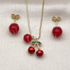 Juego de Arete y Dije de Adulto 10.417.0023 Oro Laminado, Diseño de Cereza y Bola, con Granate Perla, Pulido, Tono Dorado