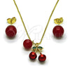 Juego de Arete y Dije de Adulto 10.417.0023 Oro Laminado, Diseño de Cereza y Bola, con Granate Perla, Pulido, Tono Dorado