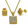 Juego de Arete y Dije de Adulto 10.342.0243 Oro Laminado, con Blanca Zirconia Cubica, Pulido, Tono Dorado