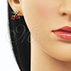 Arete Dormilona 02.283.0258 Oro Laminado, Diseño de Cereza, con Granate and Verde Zirconia Cubica, Pulido, Tono Dorado