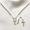 Rosario Fino 09.253.0080.22 Oro Laminado, Diseño de Guadalupe y Cruz, con Blanca Zirconia Cubica, Pulido, Tono Dorado