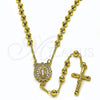 Rosario Fino 09.253.0080.22 Oro Laminado, Diseño de Guadalupe y Cruz, con Blanca Zirconia Cubica, Pulido, Tono Dorado