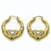 Argolla Mediana 02.170.0507.35 Oro Laminado, Diseño de Corazón y Hueco, Pulido, Tres Tonos