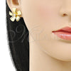 Arete Dormilona 02.282.0032 Oro Laminado, Diseño de Flor, con Blanca Zirconia Cubica, Pulido, Tono Rosado