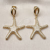 Arete Colgante 02.163.0390 Oro Laminado, Diseño de Concha y Estrella, Diamantado, Tono Dorado