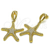 Arete Colgante 02.163.0390 Oro Laminado, Diseño de Concha y Estrella, Diamantado, Tono Dorado