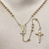 Rosario Fino 09.213.0066.24 Oro Laminado, Diseño de Guadalupe y Bola, con Blanca Zirconia Cubica, Pulido, Tono Dorado