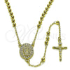 Rosario Fino 09.213.0068.24 Oro Laminado, Diseño de Guadalupe y Bola, con Zirconia Cubica Blanca, Pulido, Tono Dorado
