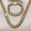 Collar y Pulso 06.156.0005 Oro Laminado, Diseño de Miami Cubana, con Zirconia Cubica Blanca, Pulido, Dorado