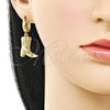 Arete Colgante 02.341.0254 Oro Laminado, Diseño de Zapato y Flor, con Blanca Zirconia Cubica, Pulido, Tono Dorado