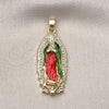 Dije Religioso 05.210.0012 Oro Laminado, Diseño de Guadalupe, con Blanca Zirconia Cubica, Pulido, Tres Tonos