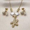 Juego de Arete y Dije de Adulto 10.341.0019 Oro Laminado, Diseño de Concha y Estrella, con Marfil Perla, Esmaltado Blanco, Tono Dorado