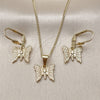 Juego de Arete y Dije de Adulto 10.179.0035 Oro Laminado, Diseño de Mariposa, Pulido, Tono Dorado