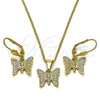 Juego de Arete y Dije de Adulto 10.179.0035 Oro Laminado, Diseño de Mariposa, Pulido, Tono Dorado