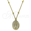 Collares con Dije 04.63.1447.16 Oro Laminado, Diseño de Guadalupe y Rolo, Pulido, Tono Dorado (Grosor 03 MM, 16 Pulgadas de Largo)