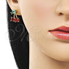 Arete Dormilona 02.170.0522 Oro Laminado, Diseño de Cereza, con Granate and Light Turquoise Zirconia Cubica, Pulido, Tono Dorado