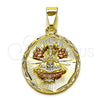 Dije Religioso 05.120.0098 Oro Laminado, Diseño de Caridad del Cobre, Diamantado, Tres Tonos