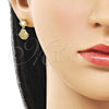 Arete Colgante 02.282.0047 Oro Laminado, Diseño de Concha, con White Platina Opal, Diamantado, Tono Dorado