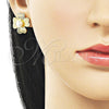 Arete Dormilona 02.282.0054 Oro Laminado, Diseño de Flor, con Marfil Perla, Diamantado, Tono Dorado