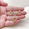 Juego de Arete y Dije de Adulto 10.196.0165 Oro Laminado, Diseño de Torcido, con Blanca Micro Pave, Pulido, Tono Dorado