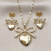 Juego de Arete y Dije de Adulto 10.196.0172 Oro Laminado, Diseño de Corazón y Arco, Pulido, Tono Dorado