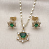 Juego de Arete y Dije de Adulto 10.196.0177 Oro Laminado, Diseño de Corazón y Cluster, con Verde and Blanca Zirconia Cubica, Pulido, Tono Dorado