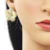 Arete Dormilona 02.282.0068 Oro Laminado, Diseño de Flor, Pulido, Tono Dorado
