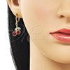 Arete Colgante 02.323.0095 Oro Laminado, Diseño de Cereza, con Granate Zirconia Cubica and Blanca Micro Pave, Pulido, Tono Dorado