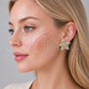 Arete Dormilona 02.436.0007 Oro Laminado, Diseño de Flor, con Zirconia Cubica Blanca y Micro Pave Blanca, Pulido, Tono Dorado