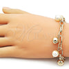 Pulsera de Dije 03.331.0333.07 Oro Laminado, Diseño de Bola, con Marfil Perla, Pulido, Tono Dorado (Thickness, 8 Inches Length)
