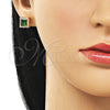 Arete Dormilona 02.344.0167 Oro Laminado, Diseño de Cluster, con Verde and Blanca Zirconia Cubica, Pulido, Tono Dorado
