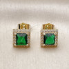 Arete Dormilona 02.196.0238 Oro Laminado, Diseño de Cluster, con Verde and Blanca Zirconia Cubica, Pulido, Tono Dorado