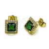 Arete Dormilona 02.196.0238 Oro Laminado, Diseño de Cluster, con Verde and Blanca Zirconia Cubica, Pulido, Tono Dorado