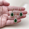 Juego de Arete y Dije de Adulto 10.196.0194 Oro Laminado, Diseño de Cluster y Gota, con Verde and Blanca Zirconia Cubica, Pulido, Tono Dorado