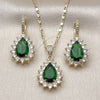 Juego de Arete y Dije de Adulto 10.196.0194 Oro Laminado, Diseño de Cluster y Gota, con Verde and Blanca Zirconia Cubica, Pulido, Tono Dorado