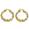 Argolla Mediana 02.170.0342.1.40 Oro Laminado, Diseño de Torcido y Llave Griega, Diamantado, Tres Tonos