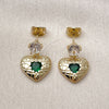 Arete Dormilona 02.213.0836 Oro Laminado, Diseño de Corazón, con Verde and Blanca Zirconia Cubica, Pulido, Tono Dorado