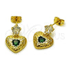 Arete Dormilona 02.213.0836 Oro Laminado, Diseño de Corazón, con Verde and Blanca Zirconia Cubica, Pulido, Tono Dorado