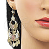Arete Chandelier 02.331.0072 Oro Laminado, Diseño de Guadalupe, Diamantado, Tres Tonos
