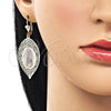 Arete Colgante 02.331.0074 Oro Laminado, Diseño de Oja y Guadalupe, Pulido, Tres Tonos