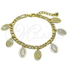 Pulsera de Dije 03.331.0085.1.07 Oro Laminado, Diseño de Guadalupe y Figaro, Pulido, Tono Dorado (Thickness, 7 Inches Length)