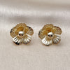 Arete Dormilona 02.428.0060 Oro Laminado, Diseño de Flor, Diamantado, Tono Dorado