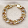 Pulsera Elegante 03.331.0236.1.09 Oro Laminado, Diseño de Miami Cubana, Diamantado, Tres Tonos (14 MM Thickness, 9 Inches Length)